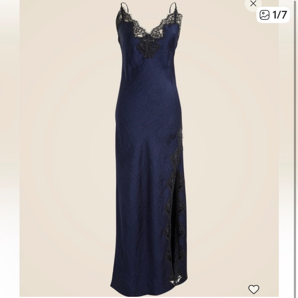 J.Crew Lace-trim slip dress in textured satin in navy size 2 NWT